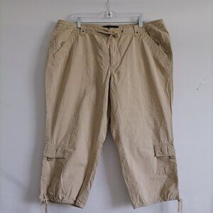 Venezia Womens Khaki High Rise Flat Front Straight Leg Cropped Cargo Pants Sz 20